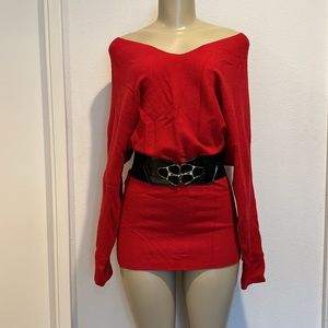 Red v-neck sweater dress